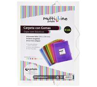 Grafoplás 4801800. Pack de 6 Carpetas con Gomas, Color Natural, Tamaño Folio, Polipropileno, Serie Multiline