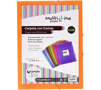 Grafoplás 4801852. Pack de 6 Carpetas Tres Solapas, Gomas Elásticas, Multiline, Tamaño Folio, Color Naranja