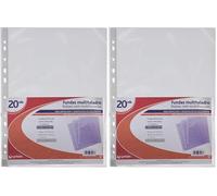 Grafoplas 78149800. Bolsa de 20 Fundas A4 Transparentes, Polipropileno Liso Estándar, Tamaño A4, 11 Perforaciones (Paquete de 2)
