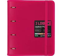 Grafoplás 88100554. Carpeta 4 Anillas Troqueladas, A4, Rosa Fucsia, Recambio Hojas, 6 Separadores y Sobre Transparente, Carpebook Like