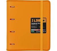 Grafoplas 88100555. Carpeta 4 Anillas Troqueladas, A4, Mandarina, Recambio Hojas, 6 Separadores y Sobre Transparente, Carpebook Like