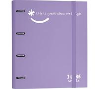Grafoplas 88101369. Carpeta 4 Anillas Troqueladas con Recambio, A4, Lavanda, Cartón Forrado Papel FSC, Incluye Separadores, Carpebook Like Smile