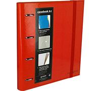Grafoplás 88102051. Carpeta 4 anillas troqueladas A4 con sobre transparente, 4 separadores y 100 hojas, color rojo, 4 anillas de 35mm, cierre de goma. Carpebook Multiline