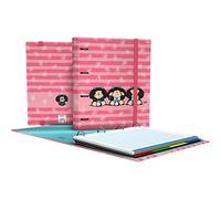 Grafoplás 88102657. Carpeta A4 Anillas Troqueladas, Recambio Hojas Cuadricula 5x5, Separadores, Sobre Transparente, Lomo Curvo, Carpebook, Colección Mafalda Sabiduria