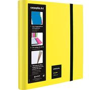 Grafoplás 88216061. Carpeta con Solapas, A4, Amarillo Fluor, 100 Hojas de 90 Gramos, 4 Separadores Extra Guesos, Sobre Transparente, Carpeplús Unequal Fluor.