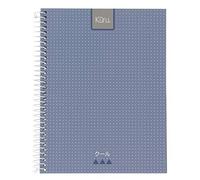 Grafoplás 88525430. Cuaderno A5 Tapa Dura, 90 Hojas Cuadriculadas 5mm de 90 Gramos, Microperforadas con 4 Taladros, Color Azul, Colección Papelería Kuru