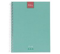 Grafoplás 88525436. Cuaderno A5 Tapa Dura, 90 Hojas Cuadriculadas 5mm de 90 Gramos, Microperforadas con 4 Taladros, Color Turquesa, Colección Papelería Kuru