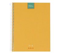 Grafoplás 88525460. Cuaderno A5 Tapa Dura, 90 Hojas Cuadriculadas 5mm de 90 Gramos, Microperforadas con 4 Taladros, Color Amarillo, Colección Papelería Kuru