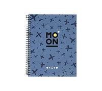 Grafoplás 88538430. Cuaderno A5, Azul, Tapa Dura, Plastificado Soft Antihuellas, 100 Hojas 90g, Cuadrícula 5x5, Microperforadas, 4 Taladros, FSC, Colección Moon