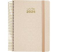 Grafoplás | Agenda 2024 | Arena | Español | 15x21cm | Espiral | Día por Página | Tapa Dura Forrada Tela Metalizada | Cierre Elástico | Enero a Diciembre 24 | Serie Metallic