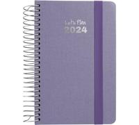 Grafoplas | Agenda 2024 Día Página | A6 | Español | 10, 5x16, 5cm | Tapa Dura | Cubierta Tela | Color Azul Lavanda | Cierre Elástico | Serie Fancy