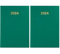 Grafoplas - Agenda 2024 Económica, Día Página, Verde, Tapa Dura, Español, 14,5x21cm, Cubiertas Vinilo, Serie Baviera, Punto de Lectura, Perfecta para Planificar tu Año (Paquete de 2)