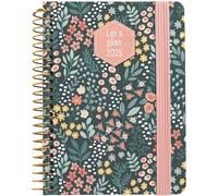 Grafoplas | Agenda 2025 Anual Día Página a6 | Diseño Meadow | Español | Tapa Dura Forrada Tela | Cierre Elástico | Incluye Pegatinas Iconos y Mensajes | De Enero a Diciembre | Certificado FSC