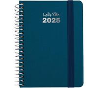 Grafoplas | Agenda 2025 Dia Por Pagina a6 | Modelo Fancy | Color Azul Petróleo | Español | Tapa Dura Forrada Tela | Cierre Elástico | Incluye Pegatinas Iconos y Mensajes | De Enero a Diciembre | FSC