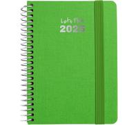 Grafoplas | Agenda 2025 Dia Por Pagina a6 | Modelo Fancy | Color Verde | Español | Tapa Dura Forrada Tela | Cierre Elástico | Incluye Pegatinas Iconos y Mensajes | De Enero a Diciembre | FSC