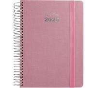 Grafoplas | Agenda 2025 Dia Por Pagina | Tamaño 15x21cm | Fancy Rosa Pastel | Español | Espiral | Tapa Dura Forrada Tela | Cierre Goma Vertical | Esquinas Redondeadas | Incluye Pegatinas | FSC
