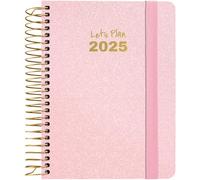 Grafoplas | Agenda 2025 Semana Vista a6 | Rosa Pastel | Modelo Metallic | Español | Espiral | Tapa Dura Forrada Tela Metalizada | Cierre Elástico | De Enero a Diciembre | Incluye Pegatinas | FSC