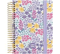 Grafoplas - Agenda 2026 Dia por Pagina a6, Español, Design Bloom, Incluye Pegatinas, Tapa Dura Tacto Soft, Espiral, Cierre Elástico, De Enero a Diciembre, FSC, 328 Páginas para Planificar