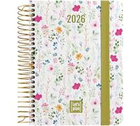 Grafoplas - Agenda 2026 Dia por Pagina a6, Español, Design Wildflowers, Incluye Pegatinas, Tapa Dura Tacto Soft, Cierre Elástico, De Enero a Diciembre, FSC, 328 Páginas para Planificar