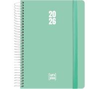 Grafoplas - Agenda 2026 Dia por Pagina, Color Mint, 15x21cm, Español, Tapa Flexible Polipropileno, Cierre Goma, Esquinas Redondeadas, Incluye Pegatinas, Planning y Calendario 3 años