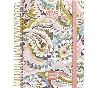 Grafoplas - Agenda 2026 Dia por Pagina, Design Paisley, 15x21cm, Español, Espiral, Tapa Dura, Acabado Soft, Cierre Elástico, Anual Enero a Diciembre, FSC, Incluye Pegatinas, Planning y Calendario