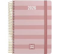 Grafoplas - Agenda 2026 Dia por Pagina, Design Stripes, 15x21cm, Español, Espiral, Tapa Dura, Acabado Soft, Cierre Elástico, Anual Enero a Diciembre, FSC, Incluye Pegatinas, Planning y Calendario