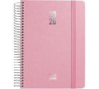 Grafoplas - Agenda 2026 Dia por Pagina, Fancy Rosa, Tamaño 15x21cm, Español, Espiral, Tapa Dura Forrada Tela, Cierre Goma Vertical, Esquinas Redondeadas, Incluye Pegatinas, Certificado FSC