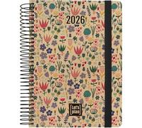 Grafoplas - Agenda 2026 Dia por Pagina, Nature Holanda, 15x21cm, Tapa Dura, Cubierta Papel Kraft y Cartón Reciclado 100%, FSC, Papeleria Sostenible, Incluye Pegatinas, Planning y Calendario 3 años