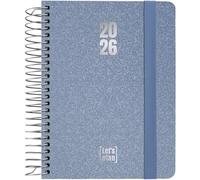 Grafoplas - Agenda 2026 Semana Vista a6, Español, Metallic Azul, Incluye Pegatinas, Tapa Dura Forrada Tela Metalizado, Espiral, Cierre Elástico, De Enero a Diciembre, FSC, 120 Páginas para Planificar