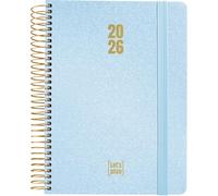 Grafoplas - Agenda 2026 Semana Vista a6, Español, Metallic Azul Pastel, Incluye Pegatinas, Tapa Dura Forrada Tela Metalizado, Cierre Elástico, De Enero a Diciembre, FSC, 120 Páginas para Planificar