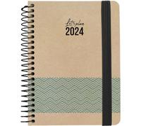 Grafoplás | Agenda Anual 2024 A6 | 16,5x10,5cm | Español | Día Página | Concept Azul | Nature | Tapa Dura | Cubierta Papel Kraft y Cartón Reciclado 100% | Cierre Elástico