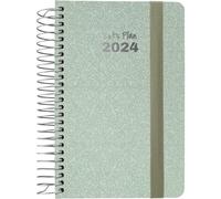 Grafoplás | Agenda Anual 2024 A6 | Español | 10,5x16,5cm | Día Página | Tapa Dura | Cubierta Tela Metalizada | Cierre Elástico | Verde Claro | Serie Metallic