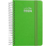 Grafoplás | Agenda Anual 2024 A6 | Español | Día Página | 10,5x16,5cm | Tapa Dura | Cubierta Tela | Color Verde | Cierre Elástico | Serie Fancy