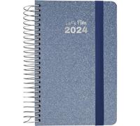Grafoplás | Agenda anual 2024 Semana Vista | Azul Ártico | A6 | Español | Serie Metallic | Espiral | Tapa Dura Forrada Tela | Cierre Elástico | Enero a Diciembre