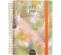 Grafoplas - Agenda Anual 2025 a6, Diseño Amber, Español, Tapa Dura Forrada Tela, Cierre Elástico, Incluye Pegatinas Iconos y Mensajes, Anual De Enero a Diciembre, Certificado FSC