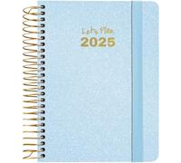 Grafoplas | Agenda Anual 2025 a6 | Modelo Metallic Color Azul Pastel | Español | Tapa Dura Forrada Tela Metalizada | Cierre Elástico | Incluye Pegatinas | Anual De Enero a Diciembre | FSC