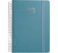 Grafoplas | Agenda Anual 2025 Fancy | 15x21cm | Dia por Pagina | Azul Petróleo | Español | Espiral | Tapa Dura Forrada Tela | Cierre Goma Vertical | Esquinas Redondeadas | Incluye Pegatinas | FSC