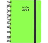 Grafoplas | Agenda Anual 2025 Neón | 15x21cm | Dia por Pagina | Verde Fluor | Español | Tapa Dura Forrada Papel Acabado Brillo | Cierre Goma | Esquinas Redondeadas | Incluye Pegatinas