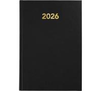 Grafoplas - Agenda Anual 2026 Vista Dia por Pagina Baviera, Español, Negro, 14,5x21cm, Tapa Dura Forrada Vinilo, Punto de Lectura, 328 Páginas, Papel Blanco 70g Certificado FSC, Ideal para Oficina