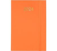Grafoplás | Agenda Anual Día Página 2024 | Naranja | 14,5x21cm | Cubiertas Acolchadas Vinilo | Goma de Cierre Vertical | Punto de Lectura | Serie Florencia