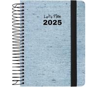 Grafoplás | Agenda Anual Semana Vista 2025 a6 | Ecojeans Azul | Español | Espiral | Tapa Dura Forrada Tela Denim Hilos Reciclados | Cierre Elástico | De Enero a Diciembre | Incluye Pegatinas | FSC