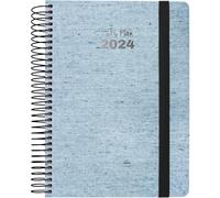 Grafoplás | Agenda Día Página 2024 | Ecojeans Azul | 15x21cm | Español | Con Espiral | Tapa Dura Forrada Denim Reciclado | Cierre Elástico | Perfecta para Planificar tu Año