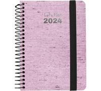 Grafoplas | Agenda Espiral Pequeña 2024 A6| Ecojeans Rosa | Español | Semana Vista | 10, 5x14, 9cm | Espiral | Tapa Dura Forrada Denim Reciclado | Cierre Elástico