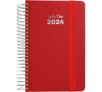 Grafoplás | Agenda Pequeña Semana Vista 2024 | Rojo | A6 | Español | Espiral | Tapa Dura Forrada Tela | Cierre Elástico | De Enero a Diciembre Año 24 | Serie Fancy
