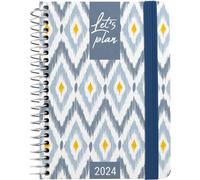 Grafoplas | Agenda Semana Vista 2024 A6 | Español | Diseño Blurred Blue | 10, 5x14, 9cm | Con Espiral | Tapa Dura Forrada en Tela Impresa| Cierre Elástico | Perfecta para Gestionar tu Tiempo