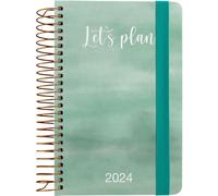 Grafoplas | Agenda Semana Vista 2024 A6 | Español | Diseño Calm | 10, 5x14, 9cm | Con Espiral | Tapa Dura Forrada en Tela Impresa| Cierre Elástico | Perfecta para Gestionar tu Tiempo