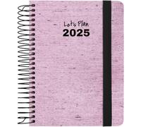 Grafoplas | Agenda Semana Vista 2025 a6 | Ecojeans Rosa | Español | Espiral | Tapa Dura Forrada Tela Denim Hilos Reciclados | Cierre Elástico | De Enero a Diciembre | Incluye Pegatinas | FSC