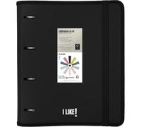 Grafoplas - Archivador 4 Anillas a4 con Recambio, Negro, Carpebook Like, Incluye Hojas Cuadriculadas 90g 5x5 Bordes Color, Separadores, Sobre con Cierre, Pegatinas y Hojas Planner, Polipropileno