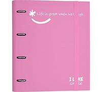 Grafoplas - Archivador 4 Anillas con Recambio, A4, Rosa Claro, Cartón Forrado Papel FSC, Incluye Separadores, Carpebook Like Smile