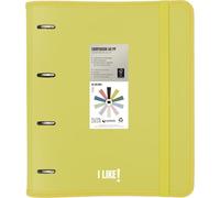 Grafoplas - Archivador 4 Anillas Plastico a4 con Recambio, Carpebook Like Amarillo, Incluye Hojas Cuadros 90g 5x5 Bordes Color, Separadores, Sobre con Cierre, Pegatinas y Hojas Planner, Lomo Curvo